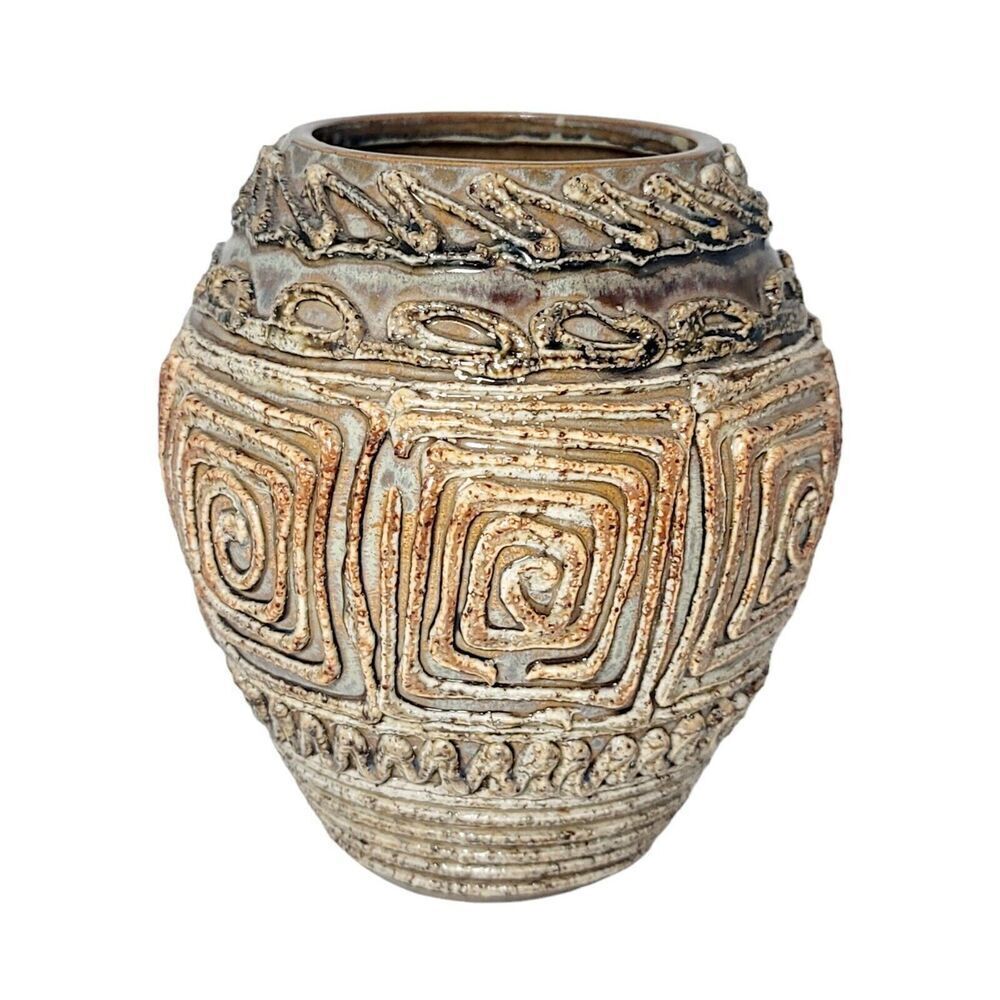 RARE Vintage Studio Art Coil Pottery Exposed Coil Rope Wrap Vase Brutalist